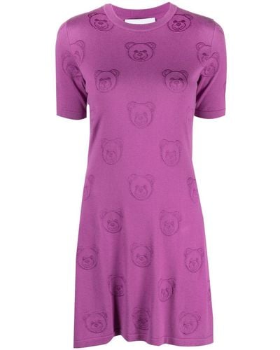 Moschino Robe courte à motif Teddy Bear - Violet