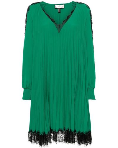 Nissa Lace-trim Pleated Dress - Green