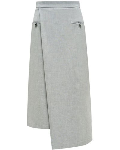 12 STOREEZ Asymmetric Tailored Midi Skirt - Gray