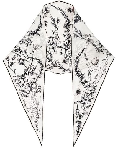 Alexander McQueen Floral-print Silk Scarf - Metallic