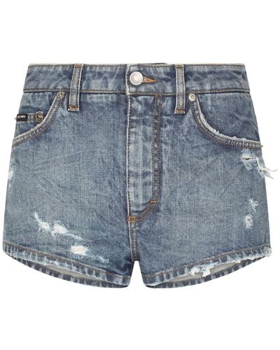 Dolce & Gabbana Denim Shorts With Ripped Details - Blue
