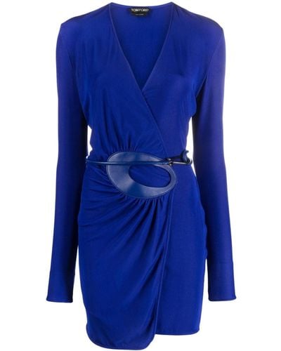Tom Ford Wrap Dress In Wide Mircrocosta Jersey - Blue