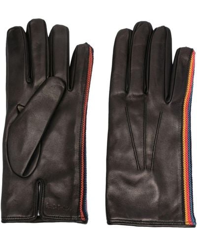 Paul Smith Artist Stripe Trim Leather Gloves - Black