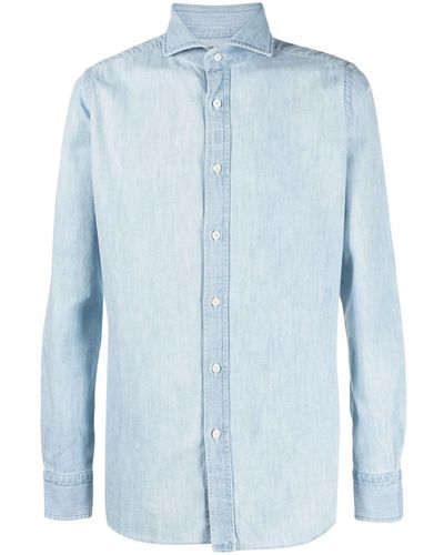 Moorer Long-sleeve Cotton Shirt - Blue