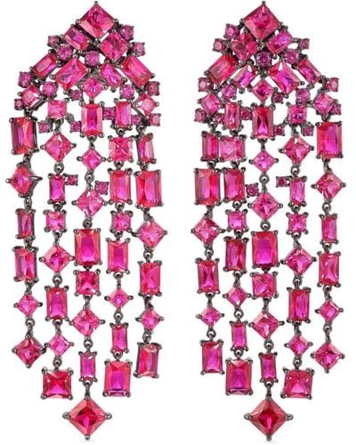 Anabela Chan Rhodium Vermeil Cascade Ruby Drop Earrings - Pink