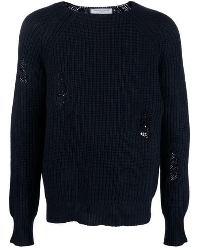 Societe Anonyme Ripped-detailing Waffle-knit Jumper - Blue