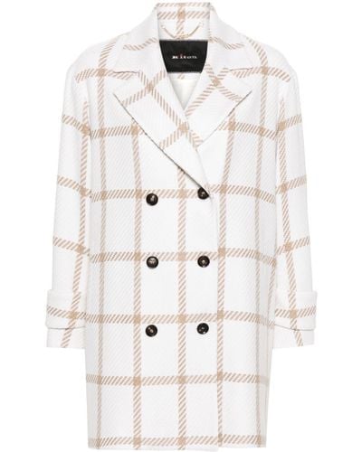 Kiton Check-pattern cashmere double-breasted coat - Bianco