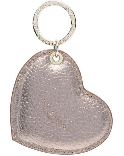 Aspinal of London Heart Pebbled-leather Keyring - Gray