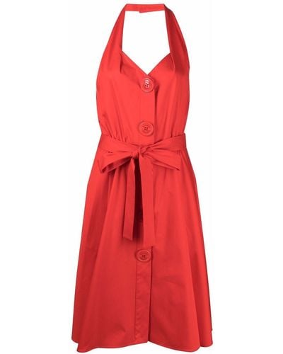Moschino Halterneck Cotton Midi Dress - Red