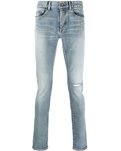 Saint Laurent Jeans skinny con effetto vissuto - Blu