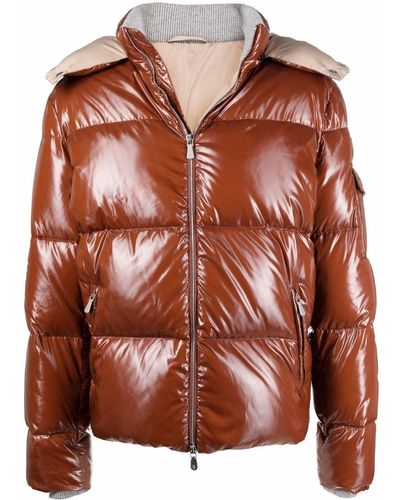 Eleventy High-shine Hooded Padded Jacket - Brown