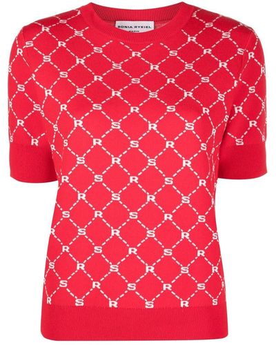 Sonia Rykiel Monogram-pattern Knitted Top - Red