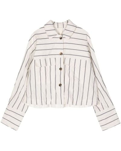 Forme D'expression Striped Drop-shoulder Shirt Jacket - White