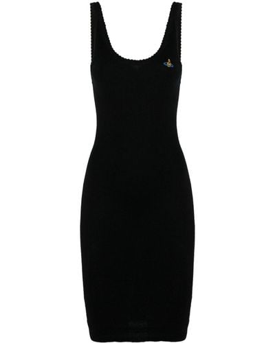 Vivienne Westwood Orb Logo-embroidered Ribbed Mini Dress - Black