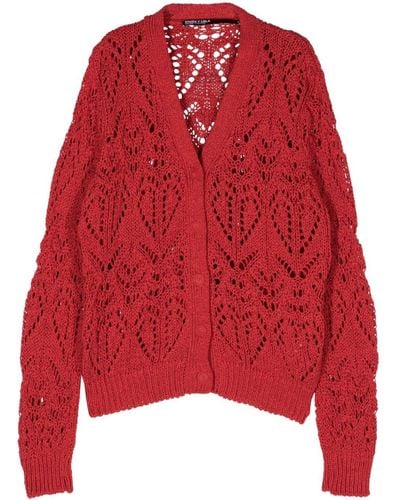 Bimba Y Lola Open-knit Button-up Cardigan - Red