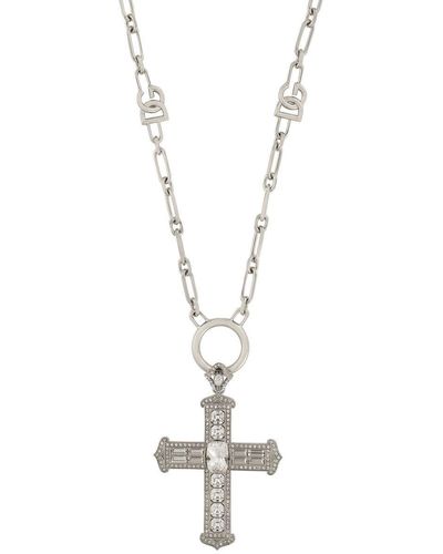 Dolce & Gabbana Crystal-embellished Cross Necklace - White
