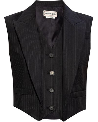 Alexander McQueen Layered Striped Wool Vest - Black