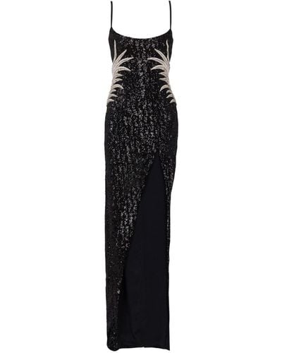 Balmain Palm Tree-embroidered Sequinned Gown - Black