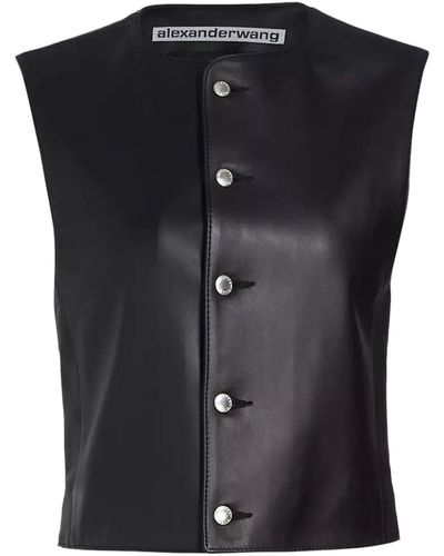 Alexander Wang Shrunken Sleeveless Leather Top - Black