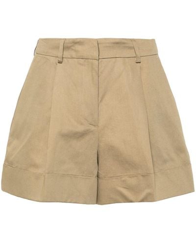 PT Torino Pleat-detail Wide-leg Shorts - Natural
