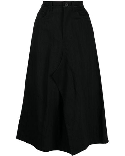 Yohji Yamamoto Jupe mi-longue en coton à taille haute - Noir