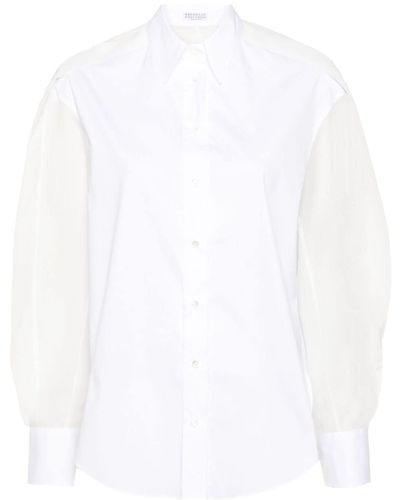 Brunello Cucinelli ポインテッドカラー パネルシャツ - ホワイト