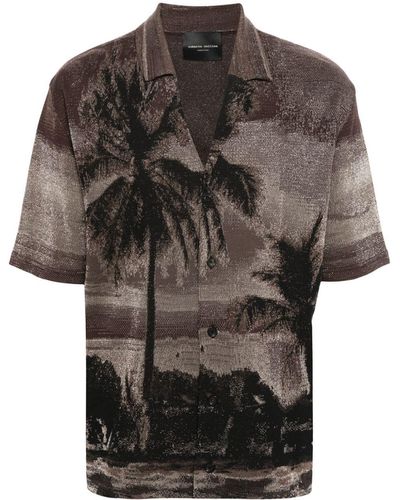 Roberto Collina Camisa con palmeras en jacquard - Negro