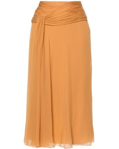 Alberta Ferretti Chiffon Silk Midi Skirt - Orange