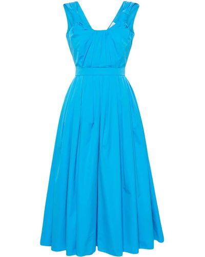 Alexander McQueen Pleated Cotton Midi Dress - Blue