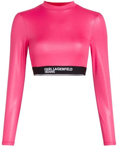 Karl Lagerfeld T-shirt crop a maniche lunghe - Rosa