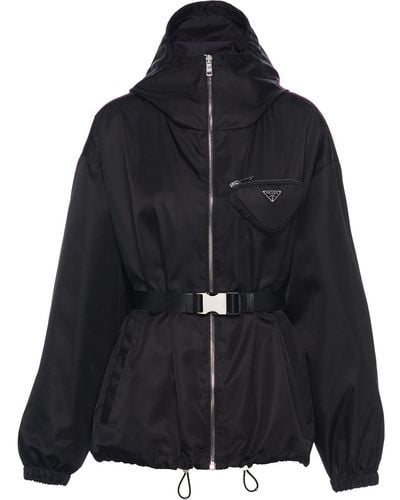 Prada Re-nylon Pouch-detail Hooded Jacket - Black