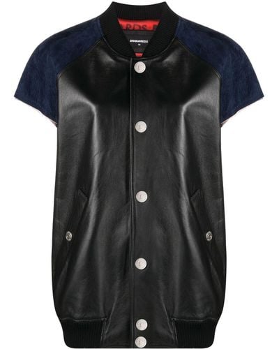 DSquared² Short-sleeved Leather Bomber Jacket - Black