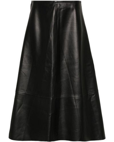 Liska Rock Leather Midi Skirt - Black