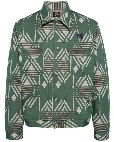 Needles Geometric-print Buttoned-up Jacket - Green