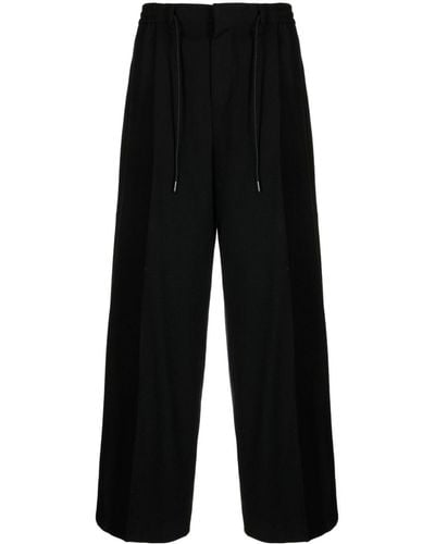 Juun.J Elasticated-waist wool wide-leg trousers - Negro