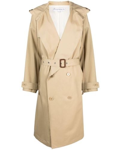 JW Anderson Hooded Double-breasted Trench Coat - Natural