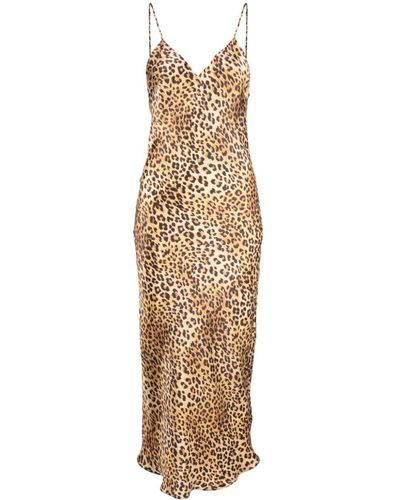 Gilda & Pearl Robe mi-longue en soie Golden Hollywood à imprimé léopard - Métallisé
