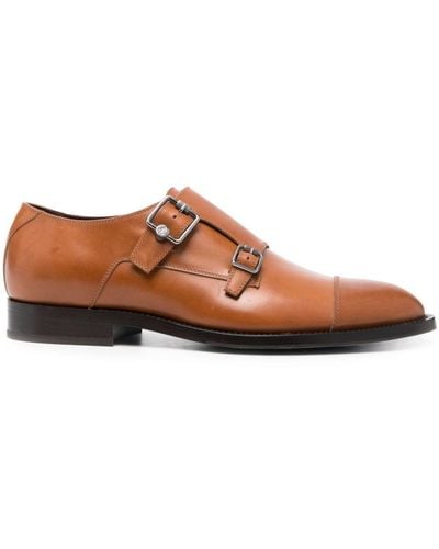 Jimmy Choo Double-buckle Leather Loafers - Brown