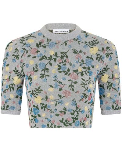 Rabanne Floral Intarsia-knit Cropped Top - Blue