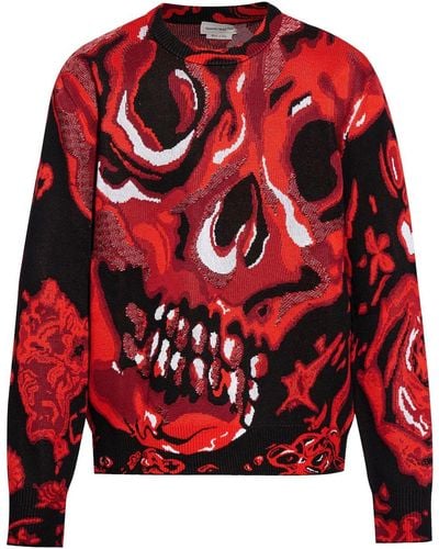 Alexander McQueen Wax Flower Skull-jacquard Sweater - Red
