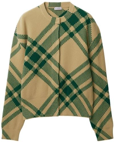 Burberry Check Wool Blend Cardigan - Natural
