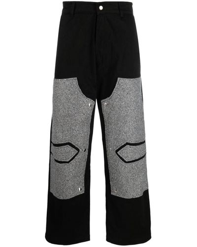 AV VATTEV Panelled Cotton Straight-leg Pants - Black