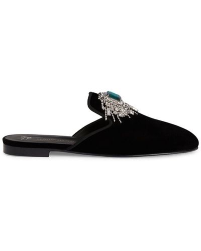 Giuseppe Zanotti Chaussons Euphemiee à ornements en cristal - Noir