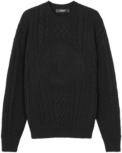 Versace メドゥーサ ケーブルニット セーター - ブラック