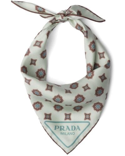 Prada グラフィックシルクスカーフ - グレー