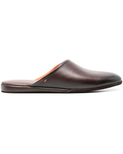 Santoni Beachy Leather Slippers - Brown