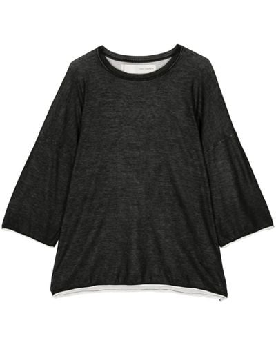 Isabel Benenato Three-quarter Length Sleeves Cotton Sweater - Black
