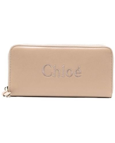 Chloé Sense Logo-embroidered Leather Wallet - Natural