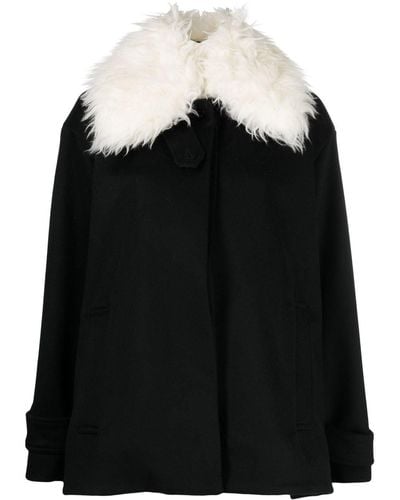 Stella McCartney Manteau en laine à col en fourrure artificielle - Noir