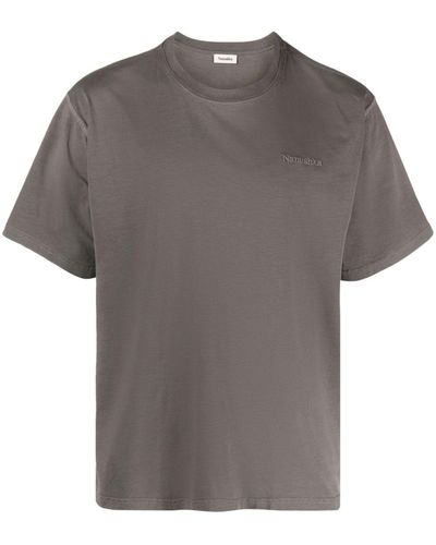 Nanushka T-shirt en coton à logo brodé - Gris